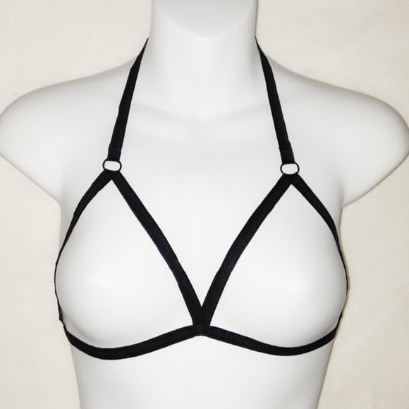 Black Strappy & Sexy Hollow Out Harness Bralette - Picture 2 of 6